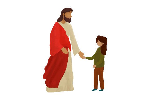 Jesus Christ with a Little Girl, Watercolor – A Thoughtful Religious Craft Design for Emotional Visual Branding