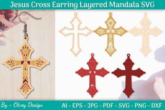 Jesus Cross Earring Layered Mandala SVG for Laser-Cut Earring Designs